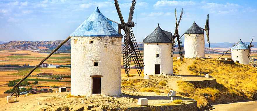 Castile La Mancha windmills of Cervantes Don Quixote in Consuegra, Spain.