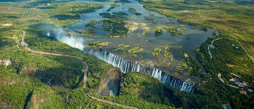 Victoria Falls and the Zambezi river between Zambia and Zimbabwe