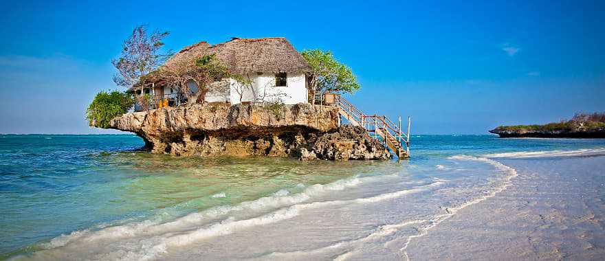 Restaurant on rock over the ocean in Zanzibar, Tanzania