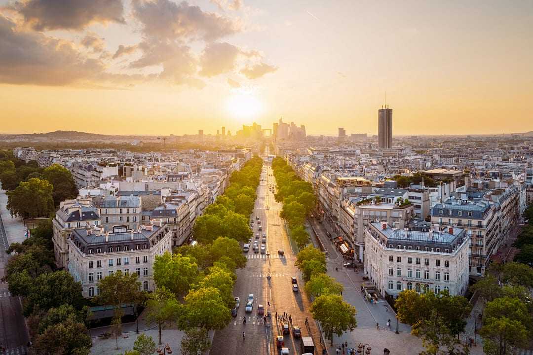 View of the Champs-Élysées from the Arc de Triumph in Paris, France
