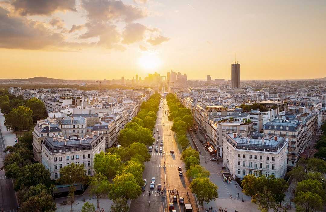 View of the Champs-Élysées from the Arc de Triumph in Paris, France