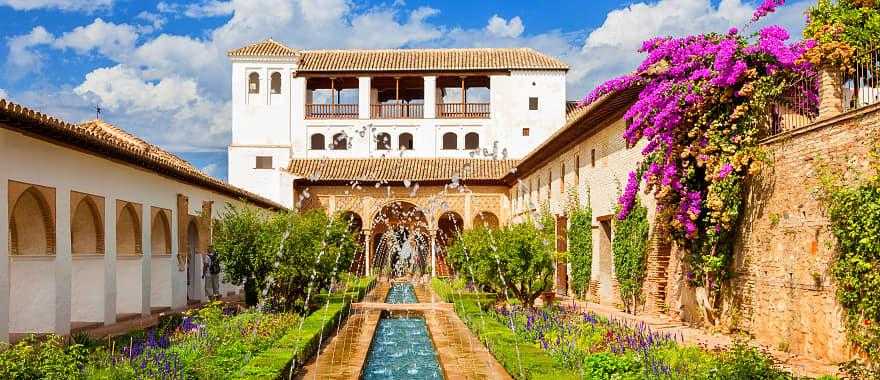 The Generalife with its famous fountain and garden at Alhambra in Granada, Spain