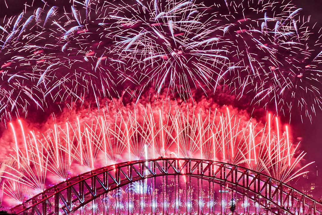 Fireworks over Harbour Bridge in Sydney, Australia