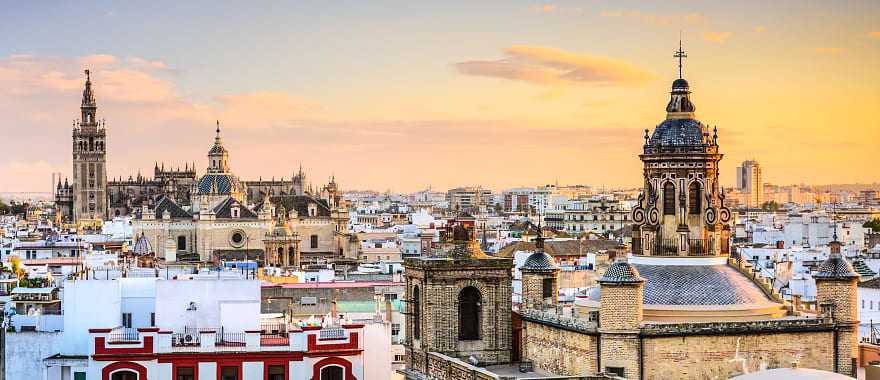 Seville city view at sunset, Spain