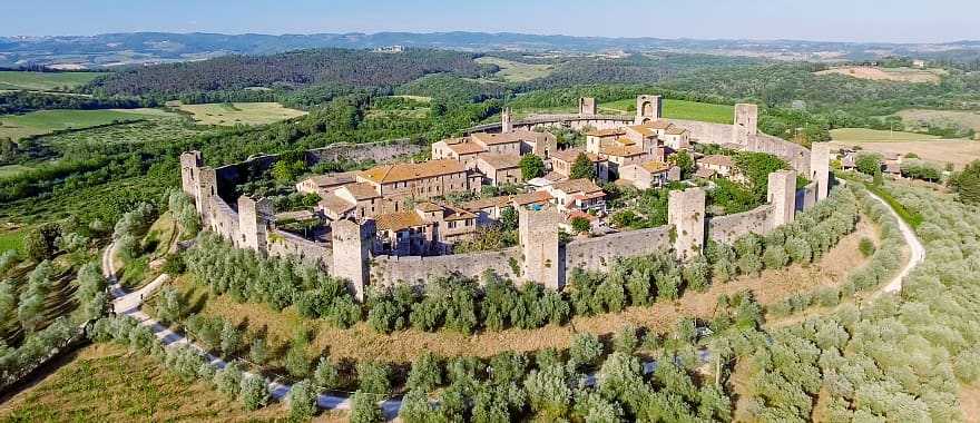 Beautiful view of Medieval town of Monteriggioni in Tuscany, Italy