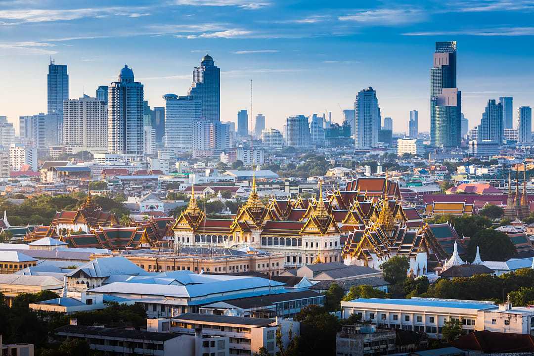 Bangkok cityscape and Grand Palace in Thailand