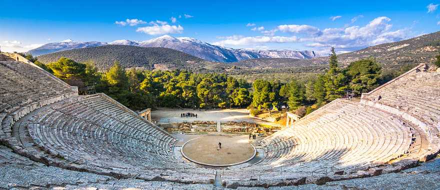 The ancient theater of Epidaurus in Peloponnese in Greece.