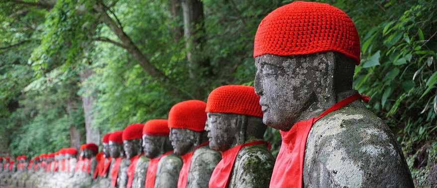 Stony Bakejizo sculptures of the Kanmangafuchi Abyss in NIkko, Japan