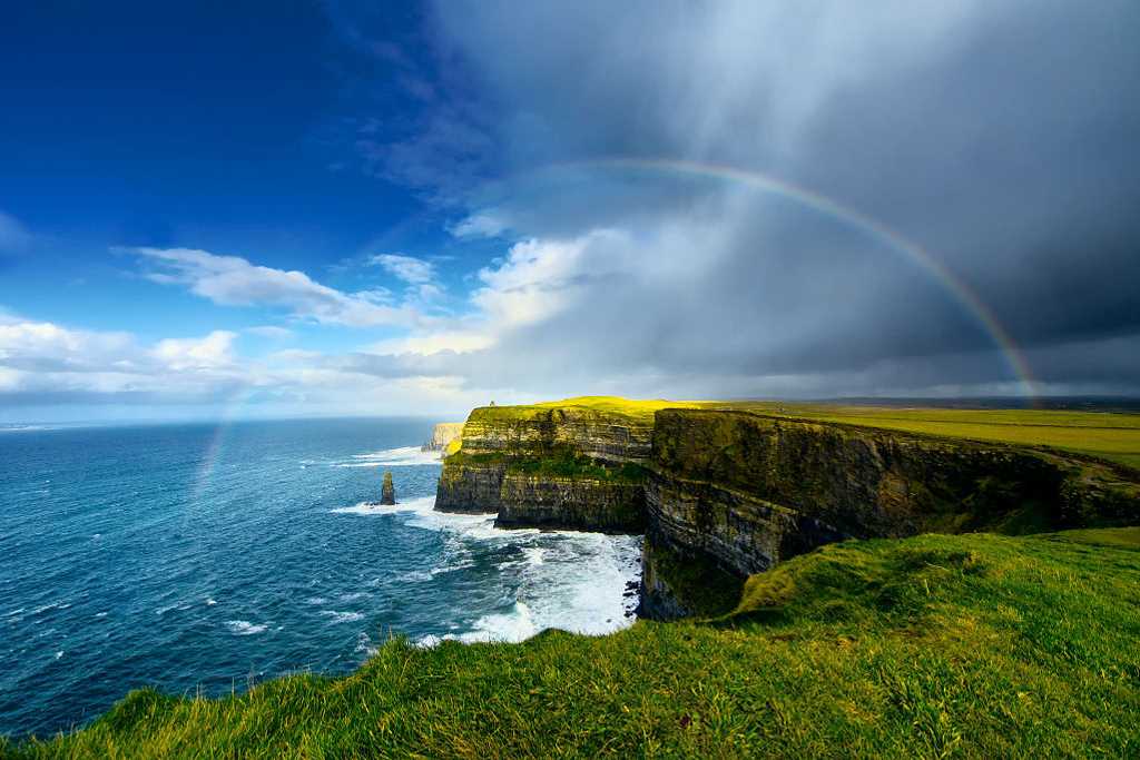 Rainbow over the Cliffs of Moher in Ireland