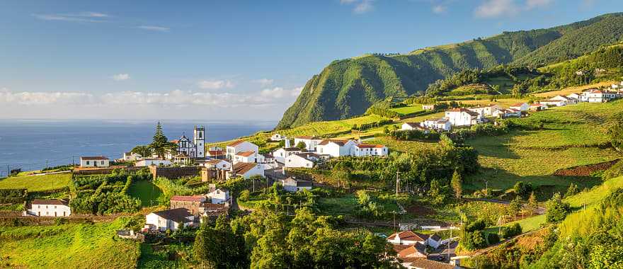 Scenic view of small village on Sao Miguel Island in the Azores, Portugal