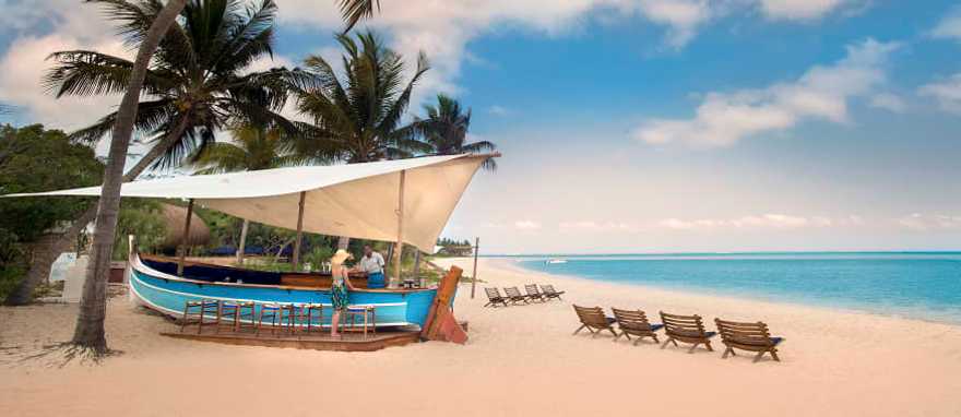 The Dhow Bar on the beach at andBeyond Benguerra Island.