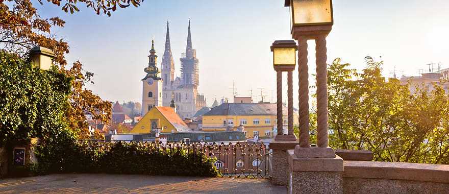 Zagreb towers at sunrise in Croatia