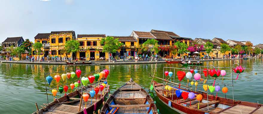 Hoi An on the banks of the Thu B  ồn River in Vietnam