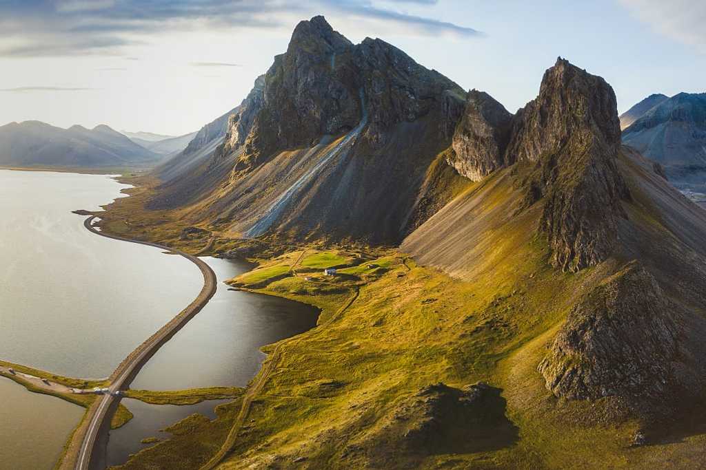 Aerial view of scenic road in Iceland