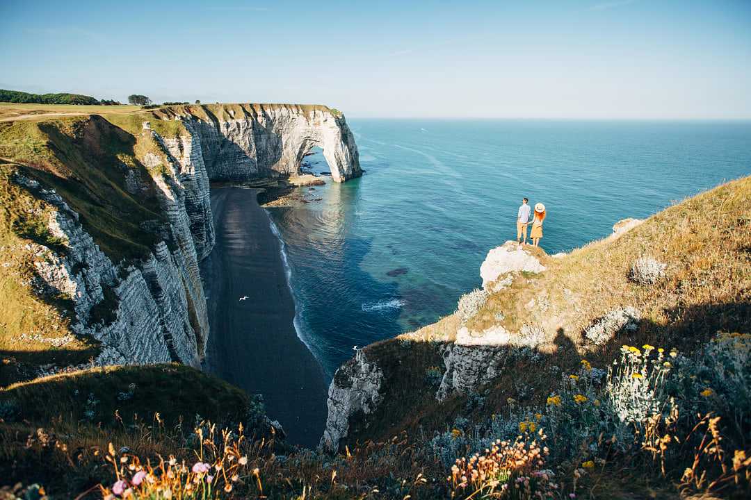 Couple at the Étretat Cliffs in France