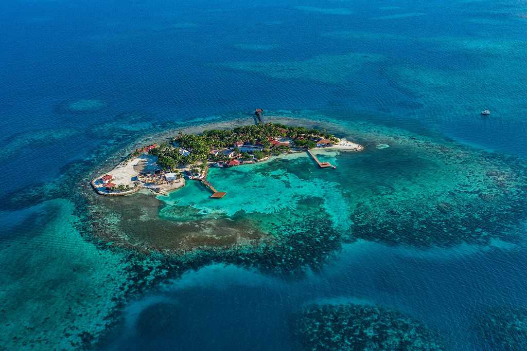 Aerial view of Ray Caye Private Island Resort in Belize.  Photo courtesy of Ray Caye