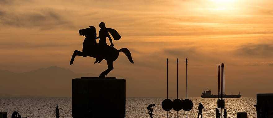 Monument to Alexander the Great on the night embankment, Thessaloniki