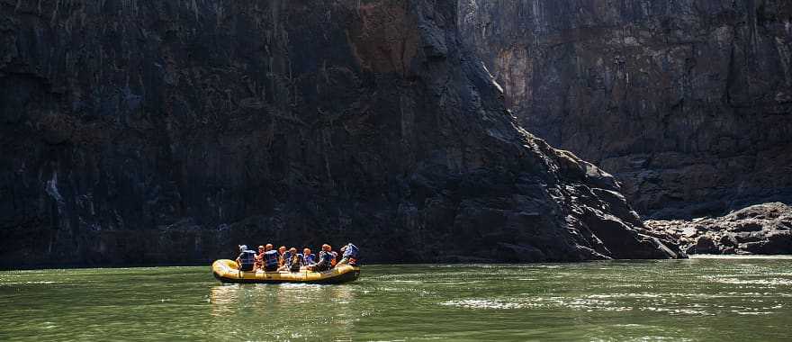 Rafting group gets ready to attempt the Zambezi river rapids in Livingstone, Zambia