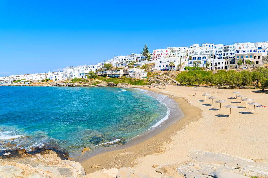 Naoussa town beach in Paros, Greece