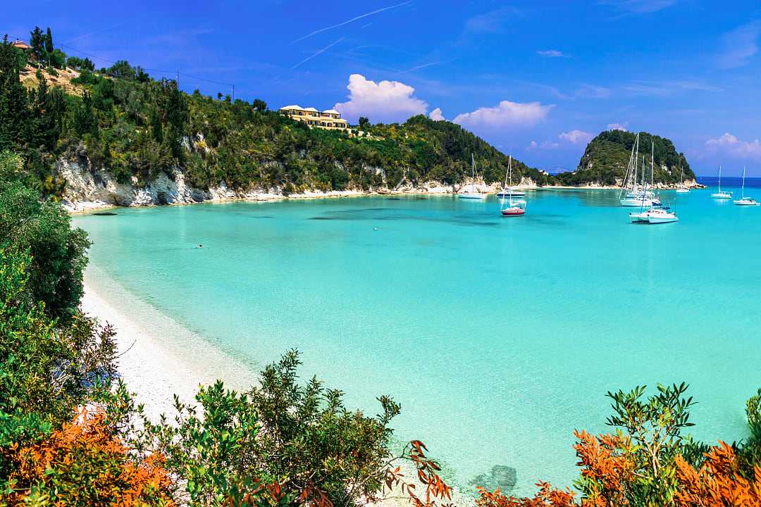 Gorgeouse beach and the clear blue Mediterranean sea in Paxos, Greece