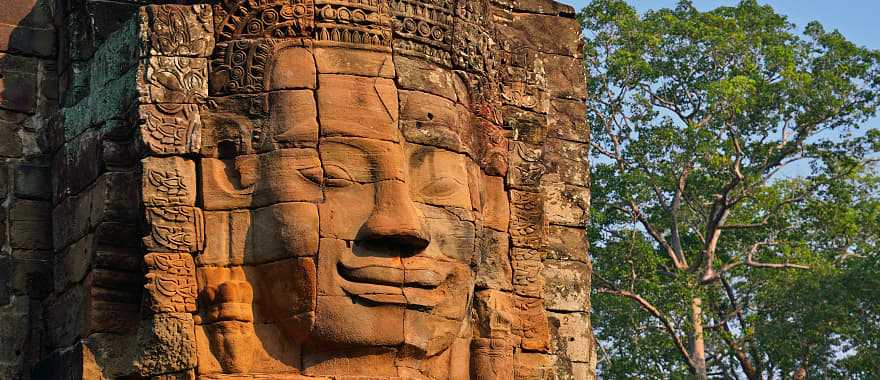 Stone murals in Bayon temple in Siem Reap, Cambodia