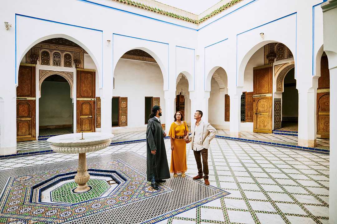 Couple on a private tour at Bahia Palace in Marrakech, Morocco