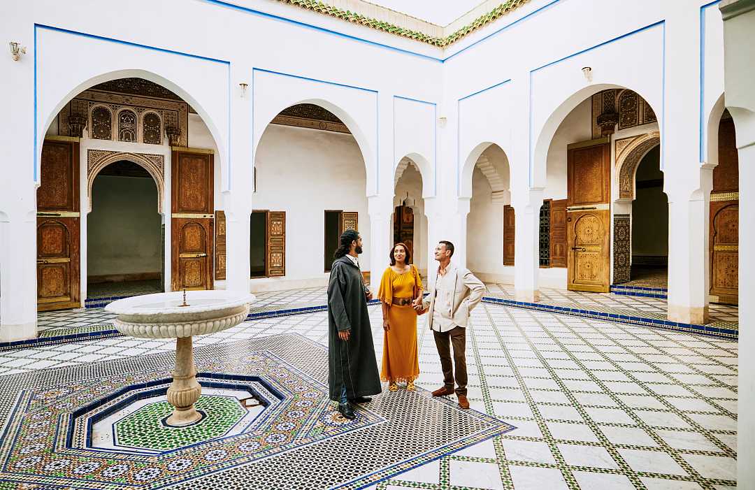 Couple on a private tour at Bahia Palace in Marrakech, Morocco