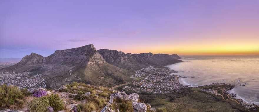 Cape Town at the foot of Table Mountain at sunrise