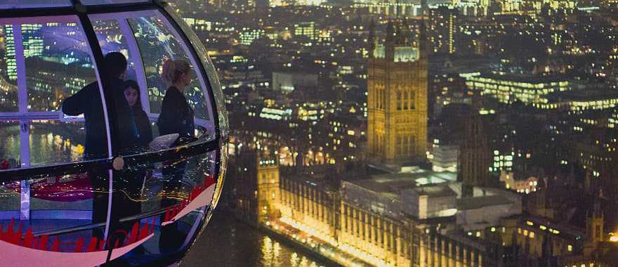 View from London Eye to the City of Westminster, England.