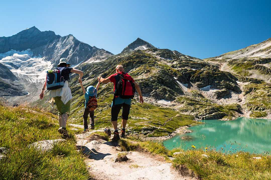 Family hiking in Hohe Tauern National Park, Austria