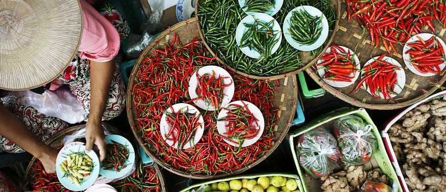 Peppers being sold at a market in Vietnam