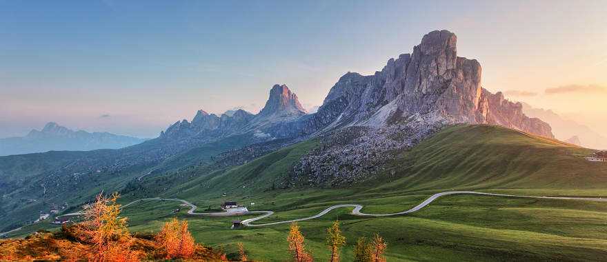 A road winding through the Dolomites.