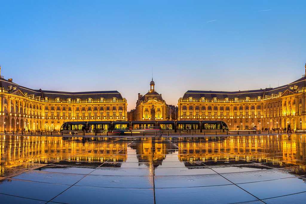 Tram at Place de la Bourse in Bordeaux, France