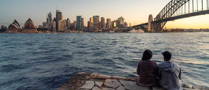 Couple enjoying view of Sydney Harbour in Australia