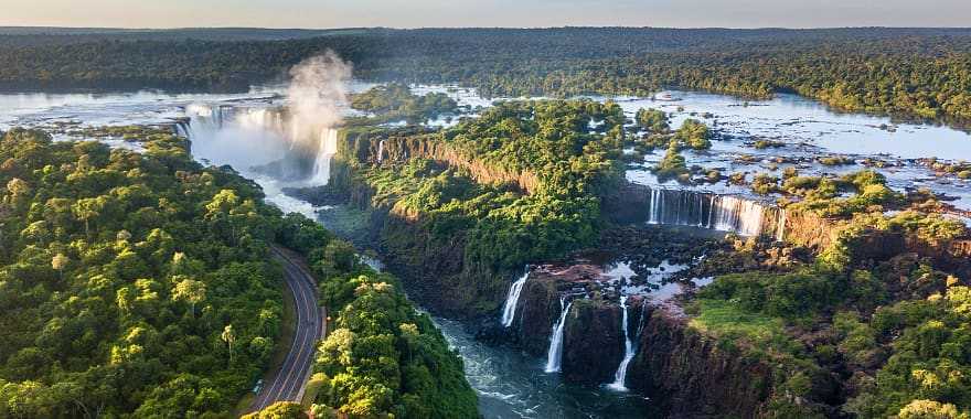 Birdseye view of Iguazu River and Falls in Iguazu National Park, Argentina