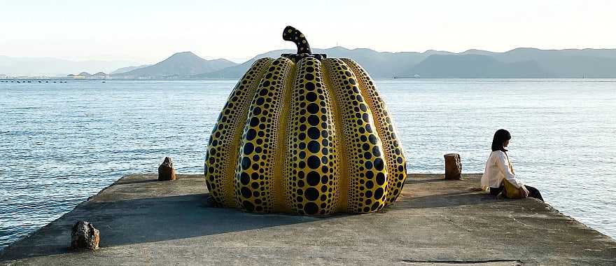 This yellow pumpkin sculpture, by Japanese artist Yayoi Kusama, located on the island of Naoshima, Japan.