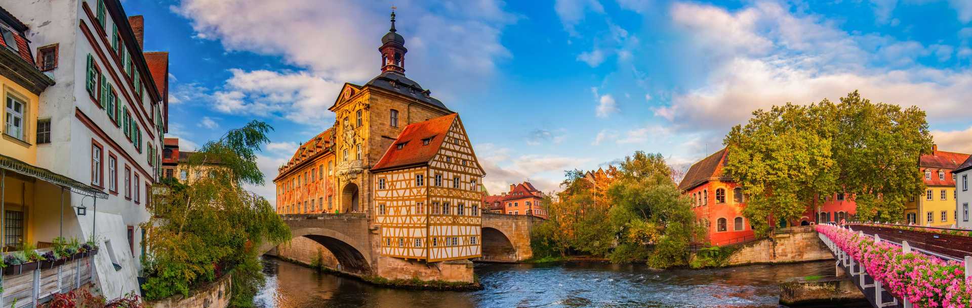 Panoramic view of historic city center of Bamberg, Germany. 