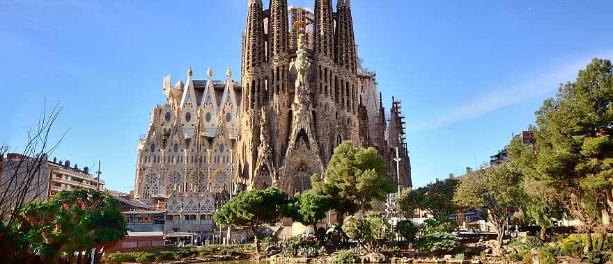 View of The Sagrada Familia Basilica in Barcelona, Spain. 
