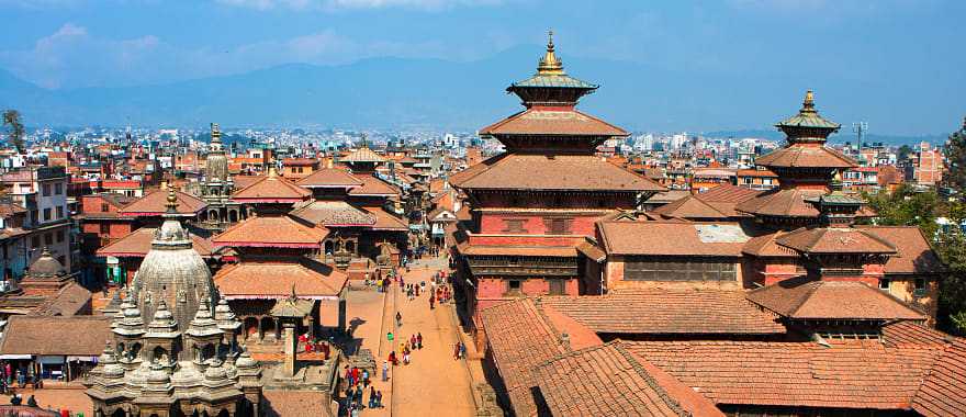 Durbar Square overhead in Kathmandu, Nepal.