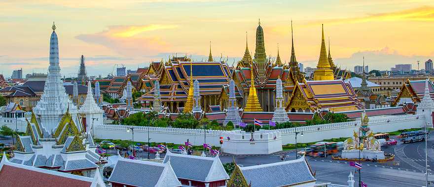 Grand Palace and Wat Phra Keaw at sunset Bangkok, Thailand