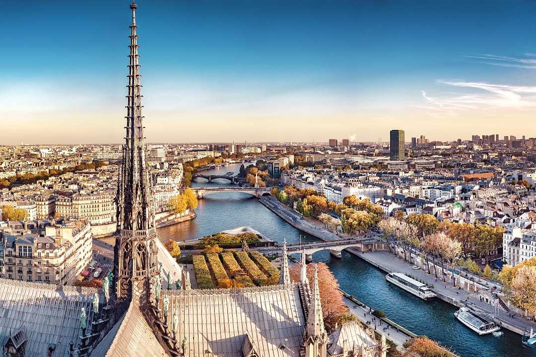 Aerial view of Paris with River Seine, France