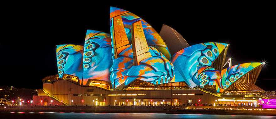 Sydney Opera house lit up during Vivid Sydney