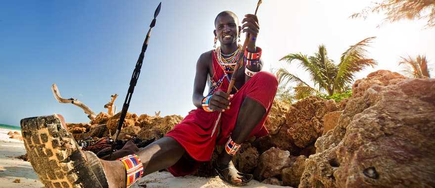 Portrait of a Maasai warrior at Diani beach in Kenya