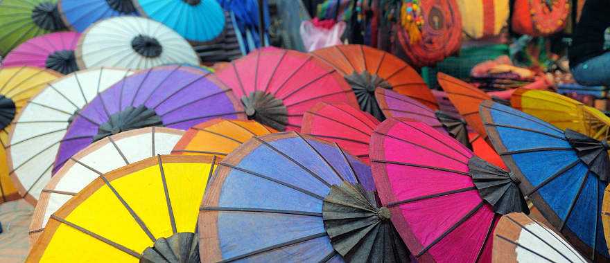 Colorful umbrellas at the market in Cambodia