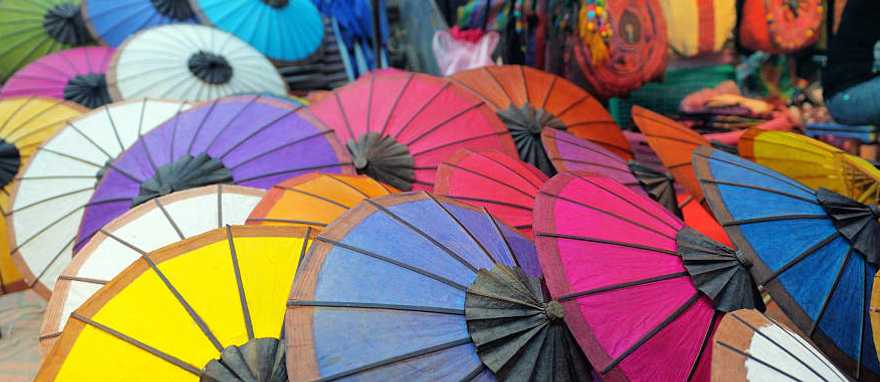 Colorful umbrellas at the market in Cambodia
