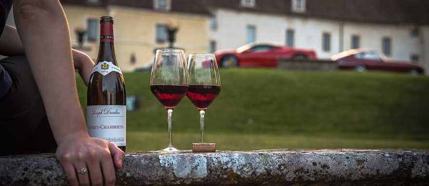 Enjoying an evening glass of wine at Château de Gilly near Dijon in the Burgundy region in France.