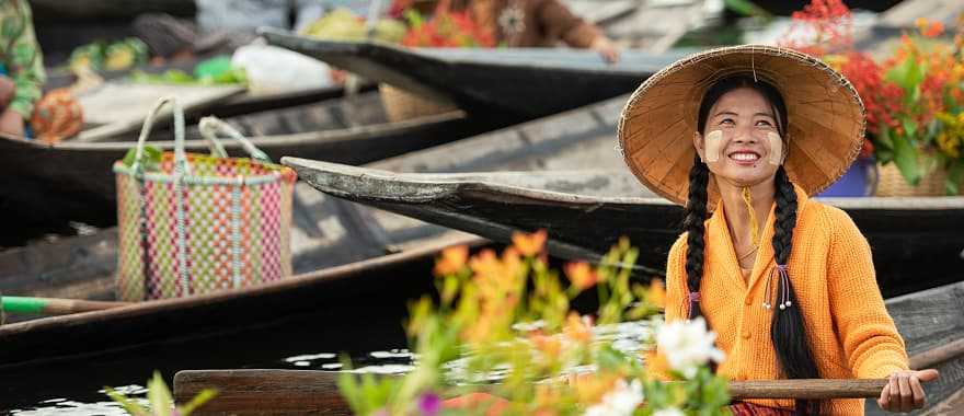 Floating market on Inle Lake in Myanmar