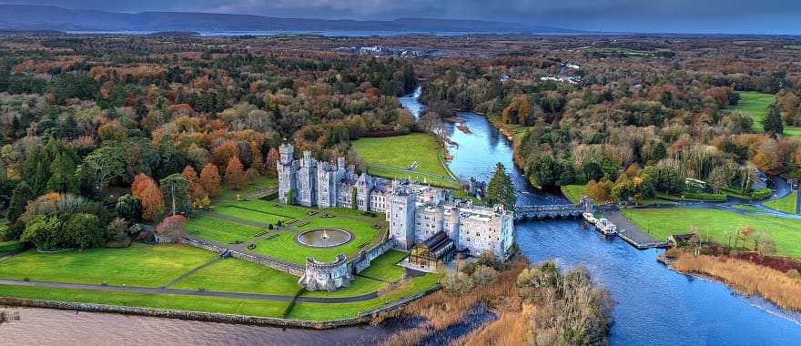 Ashford castle and gardens in County Mayo, Ireland. 