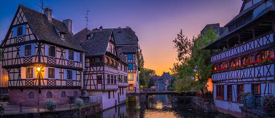 Strasbourg at dusk in France.