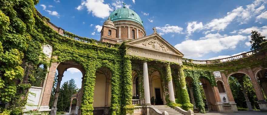 Vine covered entrance to Mirogoj cemetery in Zagreb, Croatia